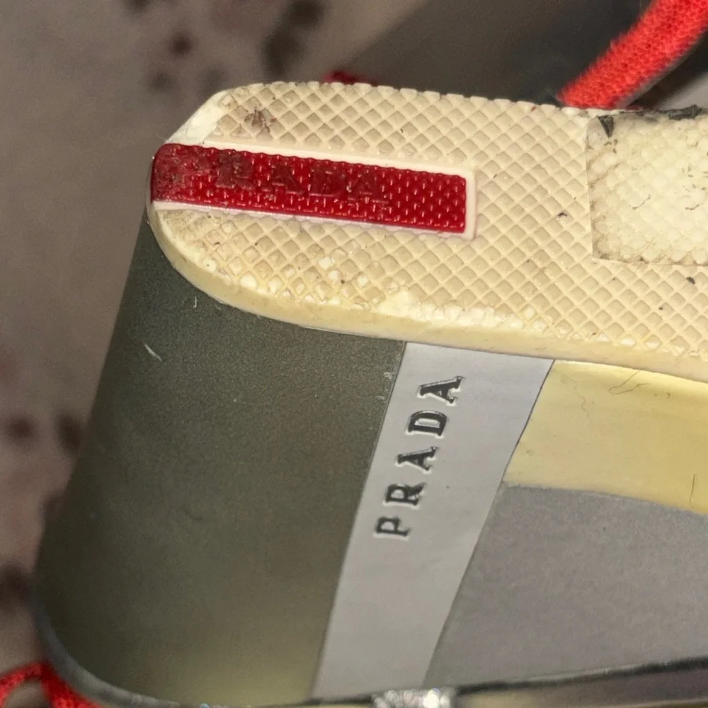 Retired style, 
Prada Red and Silver T-Strap Platform Sandals - Picture 5 of 10